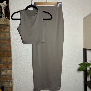 Two Piece Set Cropped Tank and Long High Waisted Pencil Skirt w/ Large Slit